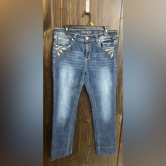 Grace in LA Women's Embroidered Embellished Boho Jeans Size 32 - Picture 10 of 12